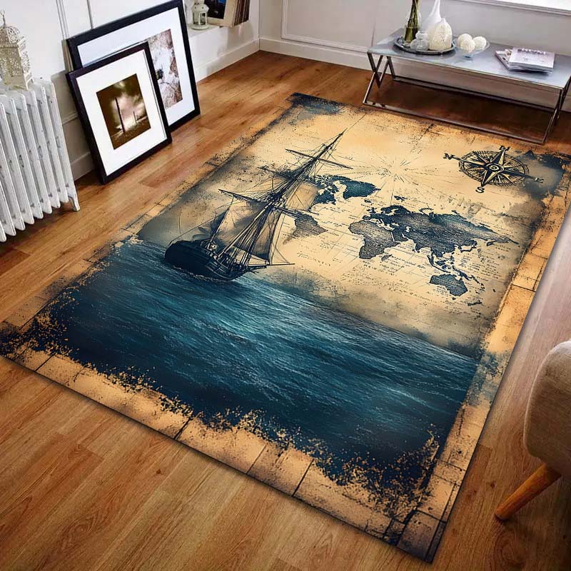 Vintage Nautical Chart Print Carpet for Bedroom Living Room Bedside Sofa Floor Mat Modern Home Decor Area Rug Large Size