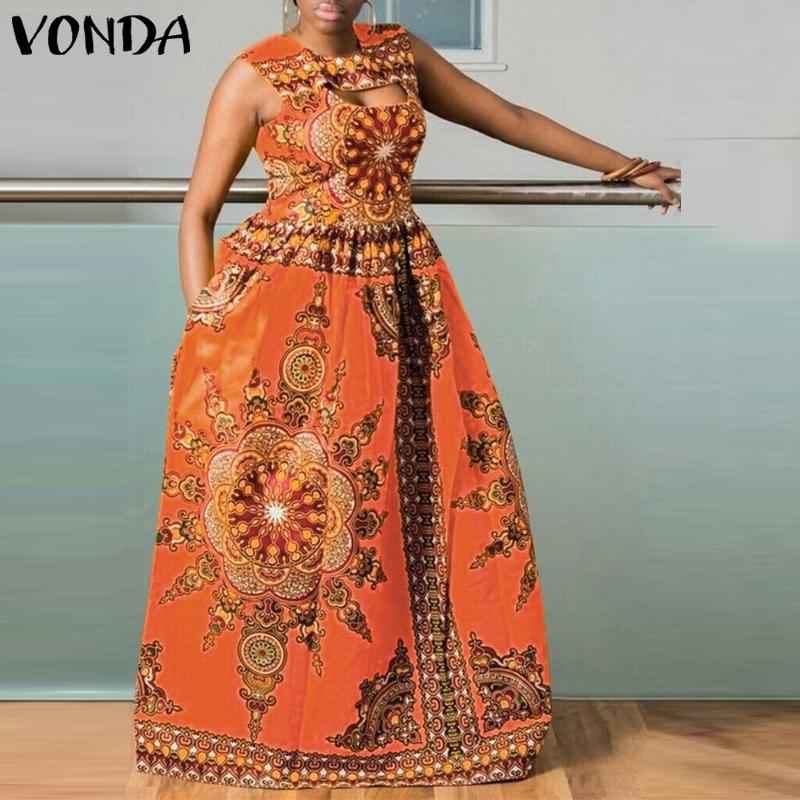 

VONDA летнее женское длинное платье без рукавов с принтом и талией