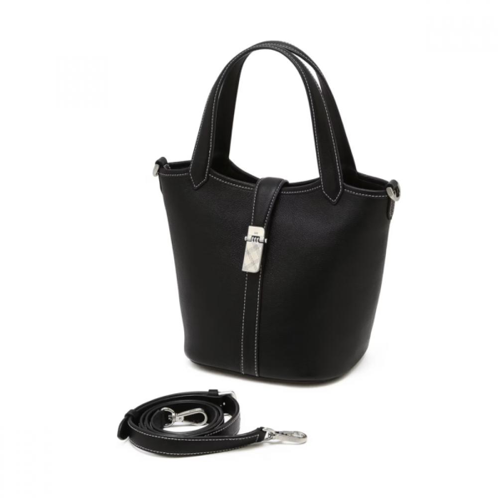 DakS Black Leather Check Decoration Tote Bag S Dcba6e154bk