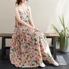 2025 Summer Cotton Linen Printed Patchwork Loose Long Suspender Dress with Slimming Large Hem