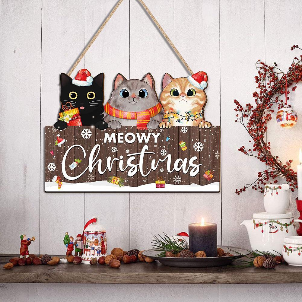 Christmas Wooden Hanging Ornament Crafted With A Smooth Cute Cat Christmas Pendant Festive Xmas Tree Decoration