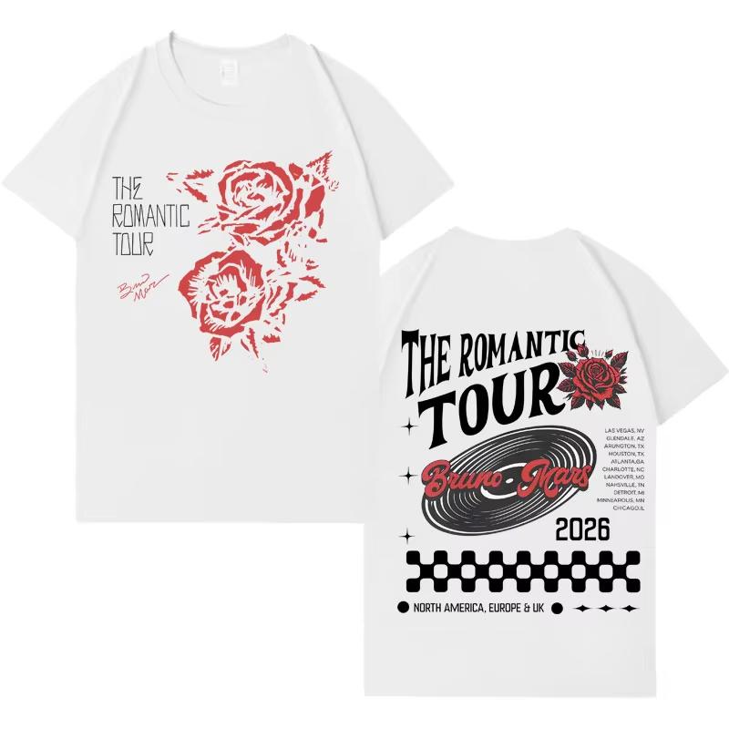 

Bruno Mars 2026 Tour The Romantic album graphics 100cotton Unisex shirt New Y2K ONeck Short Sleeve Mens womens summer Tshirt M