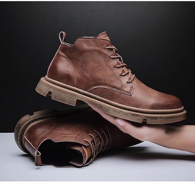 New Classic Comfortable Round Head Men's Fashion Work Shoes Breathable Lace-up Solid High Quality Wear Resistant Short Boots