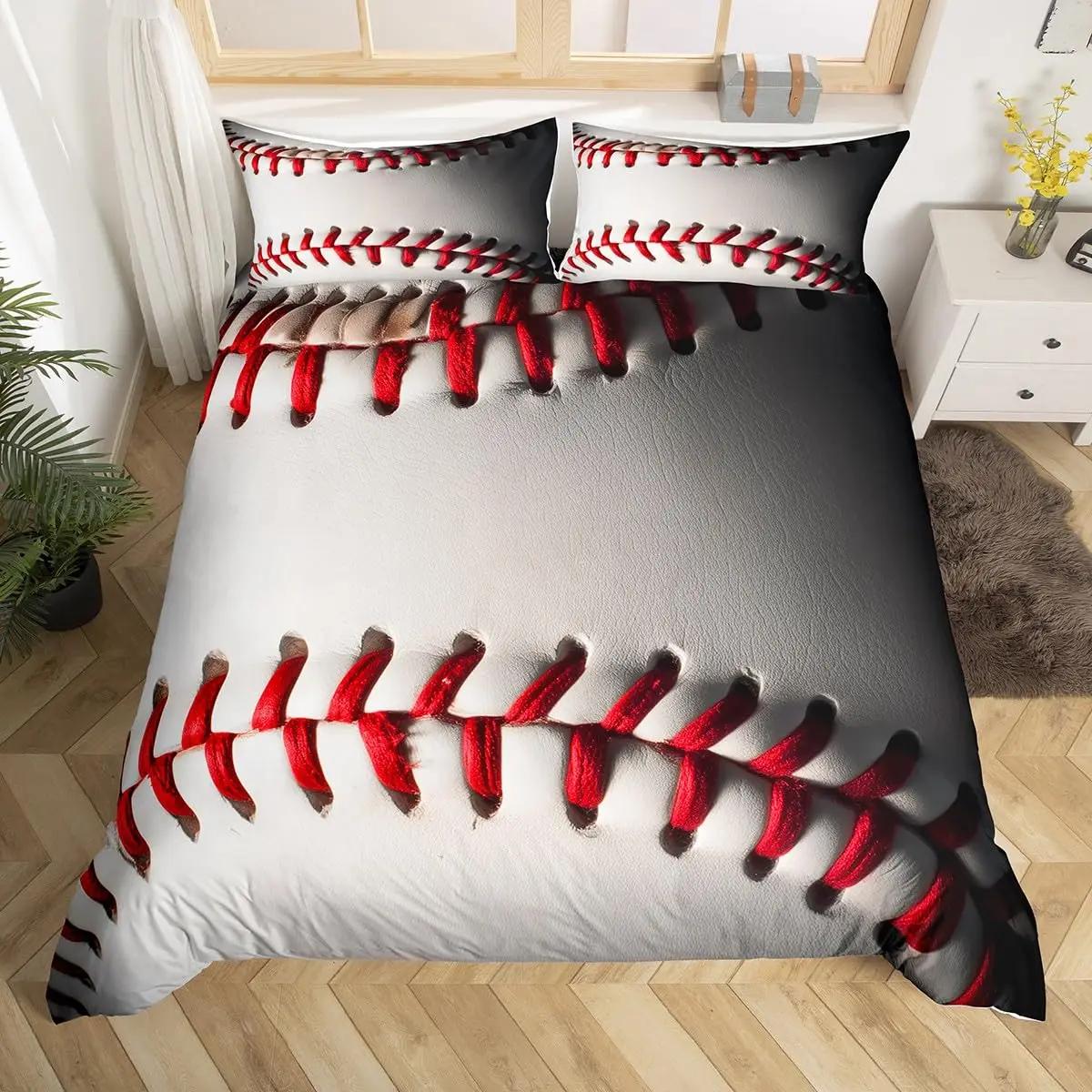 

3D Sports Basebal Soft Duvet Cover Set Ten Young Boys Men Beding Set featuring Pilowcases Lightweight Sport Bal Theme Warm Comforter Cover Sets 135*200cm Eu-Single