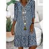Women's Summer Printed Mid Sleeve V-Neck Midi Dresses