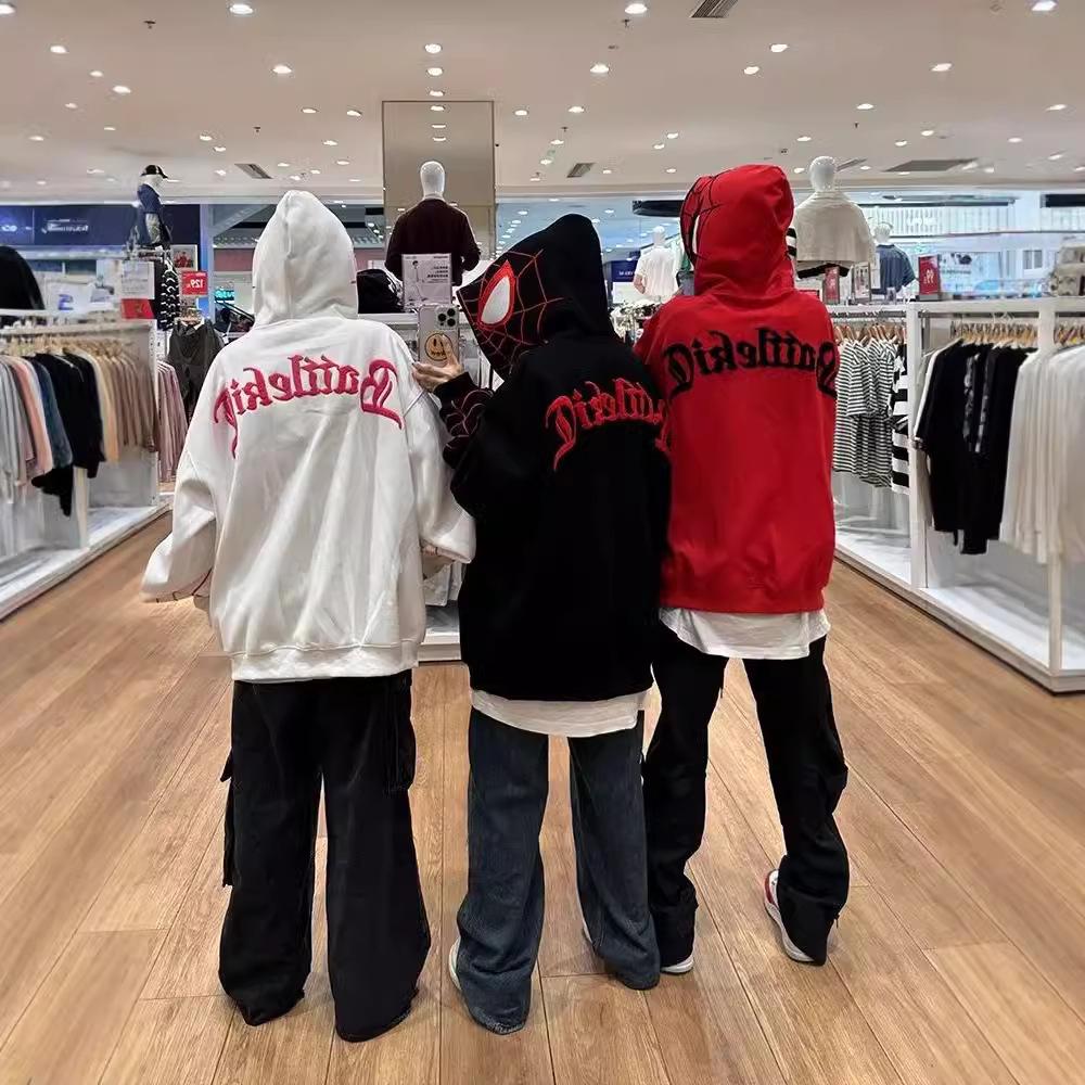 Sweat à capuche rétro tendance pour homme 2024 Spider-Man Chenille - Veste zippée d'automne