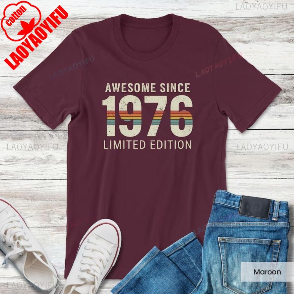 Awesome Retro Since 1976 50th Birthday Summer TShirt Vintage 1976 Cotton TShirt Birthday Gift for Women and Men Men Clothing