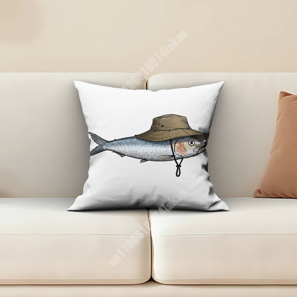 Sardine Fish Retro Seafood Pillow Cover Sofa Couch Cushion Case Creative Workspace Accent Home Decor