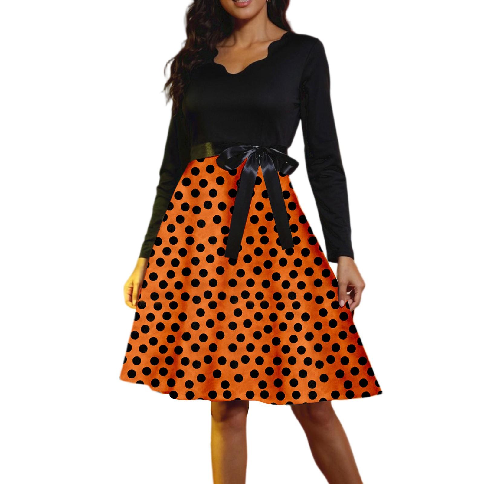 

Женские повседневные модные винтажные длинные платья с длинным рукавом на Хэллоуин и графическим принтом XXXL шафрановый