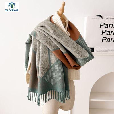 Dámská oboustranná šála: Podzim/Zima Korejský Styl, High-End Móda, Měkký Nákrčník, Silná Šála s Třásněmi