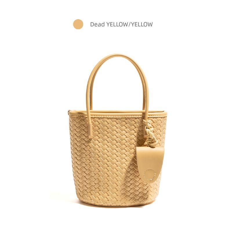 

Ckkui Минималистичная плетеная сумка-ведро из мягкой ПУ кожи желтого цвета, изысканная сумка для прогулок, ручная сумка, рабочая одежда, сумка-тоут для мобильного телефона Withered yellow