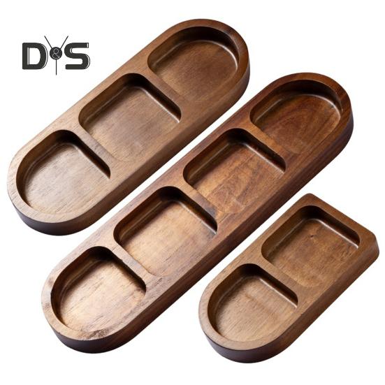 Wooden Divided Serving Tray Condiment Dish Multi Compartment Sauce Dishes for Snacks Appetizers Fruit Candy Elegant Wood Plates for Everyday Use
