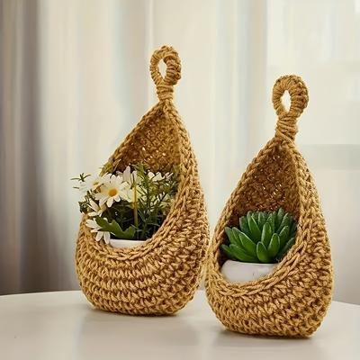 1 Cesta Colgante de Ratán Tejida a Mano para Montar en la Pared - Organizador de Frutas/Verduras y Solución Elegante para la Decoración de Interiores