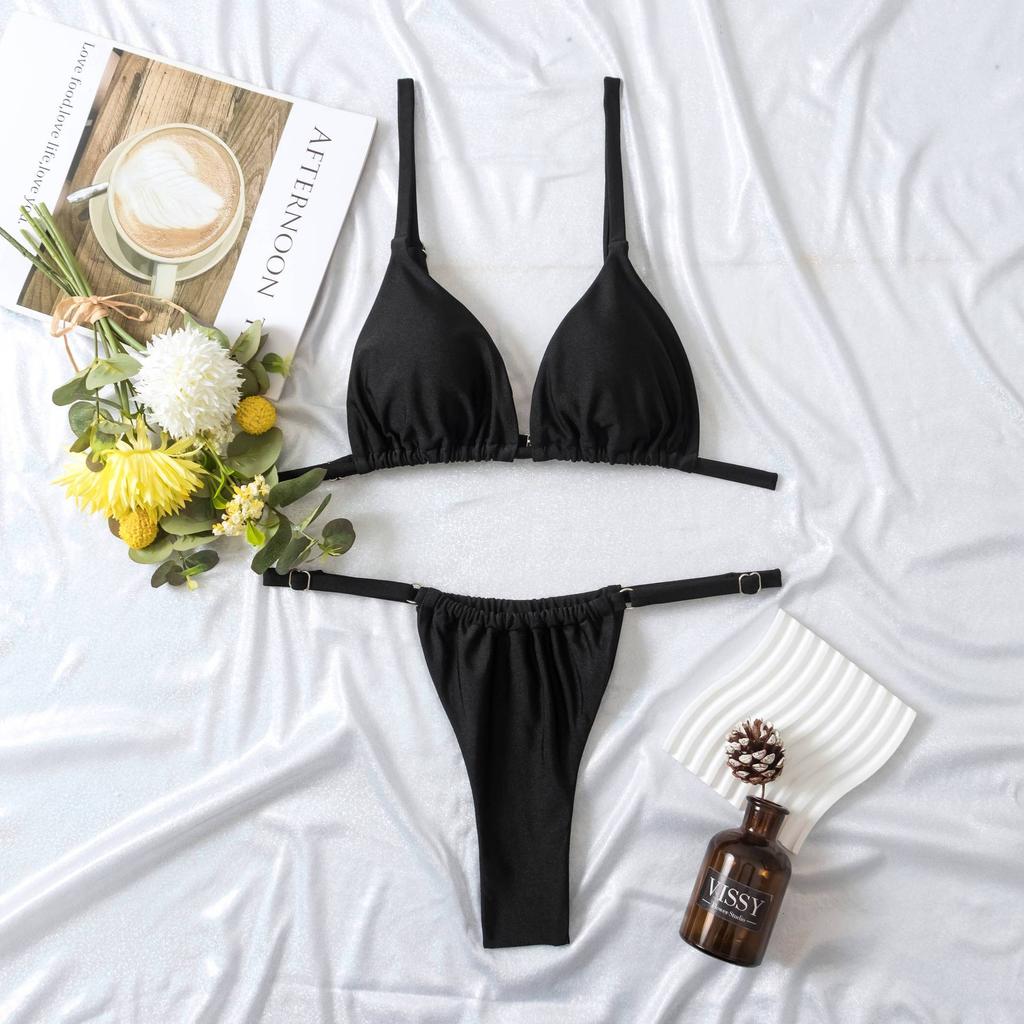 Costum de baie pentru femei, fără mâneci, mozaic triunghi, cu bretele din spate, seturi de bikini din două piese
