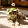 Crochet Flower Cat Hat Handmade Scalloped Pet Hat with Flower Ear Holes Cute Flower Hat for Small Medium Dogs Cats Party Photo Props