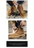 Men's Winter High-Top Genuine Leather Retro Martin Boots with Velvet Lining, British Style, Yellow