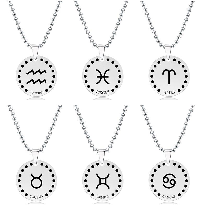 Engraved Twelve Constellations Stainless Steel Pendant Necklace - Christmas Gift