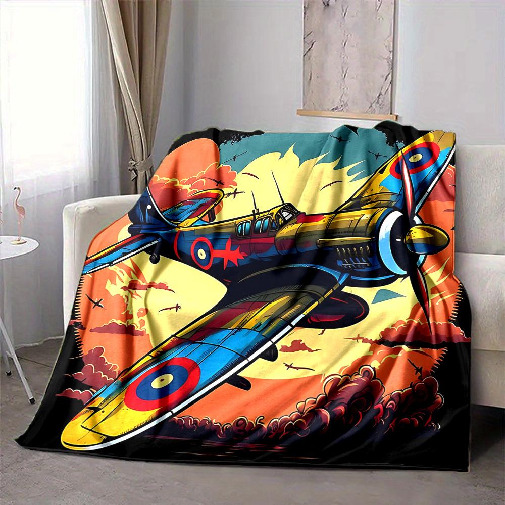 1pc Aircraft Aviation Lightweight Flannel Blanket, Comfortable and Warm Blanket, for Office and Camping Sofa Bed, Livingroom096