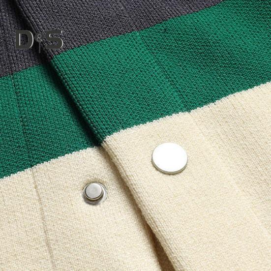 Fall Winter Men Cardigan Sweater Coloblock Turn-down Collar Coat Long Sleeves Pockets Single-breasted Knitted Elastic Jacket