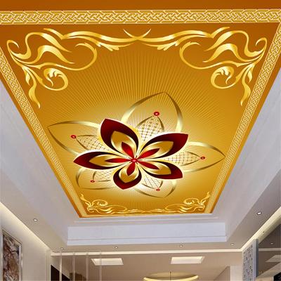 Lüks Tavan Duvar Resmi Altın Çiçek Desenli Duvar Kağıdı Doğal Manzara 3d Poster Tavan Duvar Kağıdı Yatak Odası Oturma Odası Arka Plan Duvar Resmi