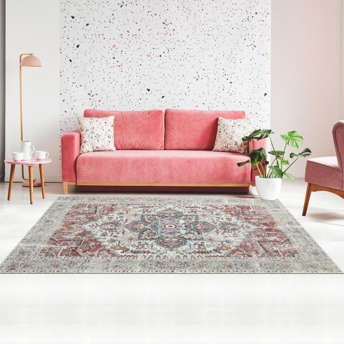 Tapis style Oriental TAYMA en Coton - UNAMOURDETAPIS - Rouge - Doux et soyeux