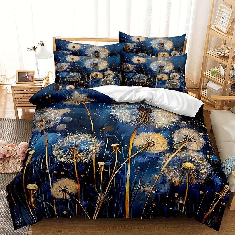 3Pcs Dandelion Down Comforter Set 1*Duvet Cover, 2*Pillowcases Core Not Included Soft And Breathable Dandelion Print Bedding Kit