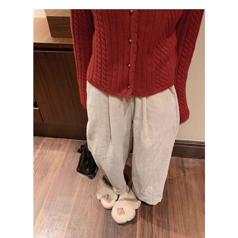 Japanese Retro Thickened Corduroy Wide-leg Pants for Women in Autumn and Winter New Loose High-waisted Casual Petite Pants