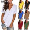 Women's Fashion Casual Solid Color Print Short Sleeve V Neck Blouses & Shirts