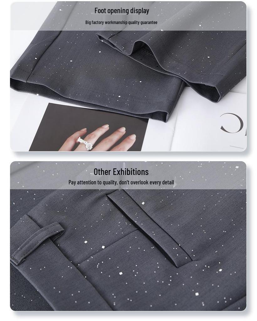 Women's Gray Wide-Leg Suit Pants: 2025 Spring/Summer Draping Straight-Leg Loose Trousers