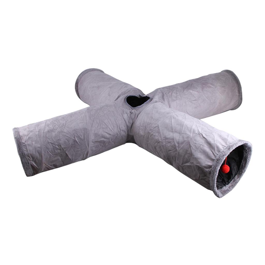 Cat Tunnel Collapsible 4 Way Tunnel Ball Kitty Tunnel Pet Toys Peek Hole Toy Gray