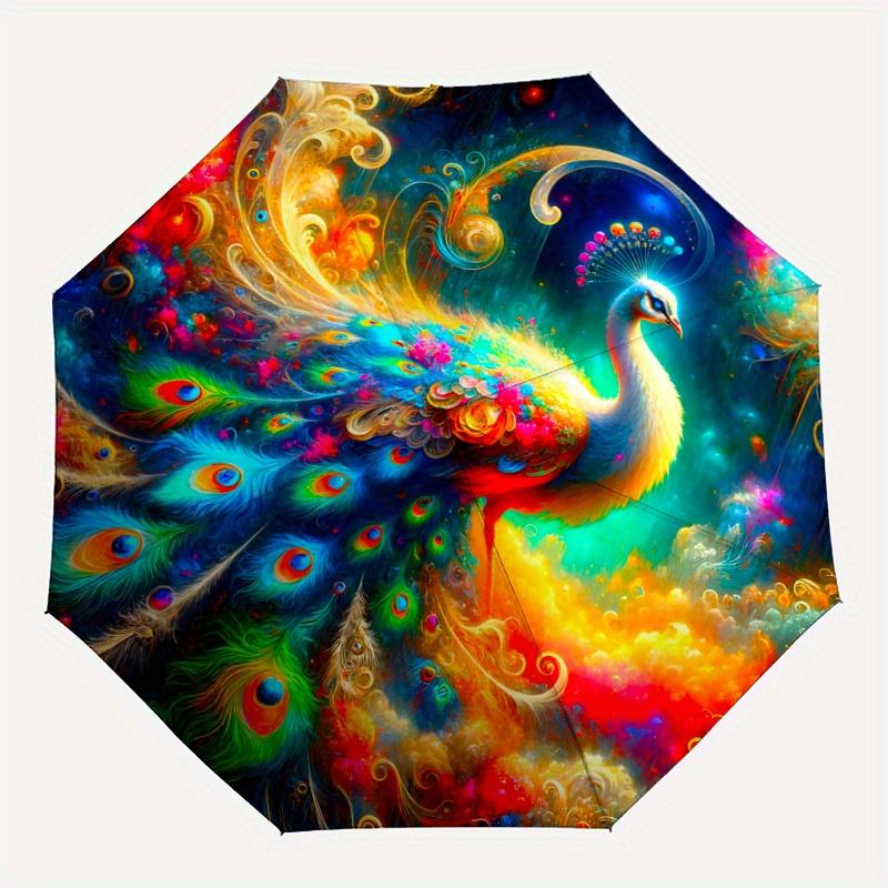 1pc Peacock in a Vibrant Dreamlike Landscape Pattern Automatic Umbrella is Fashionable and Good-Looking,  Suitable for Travel and Daily UseN072
