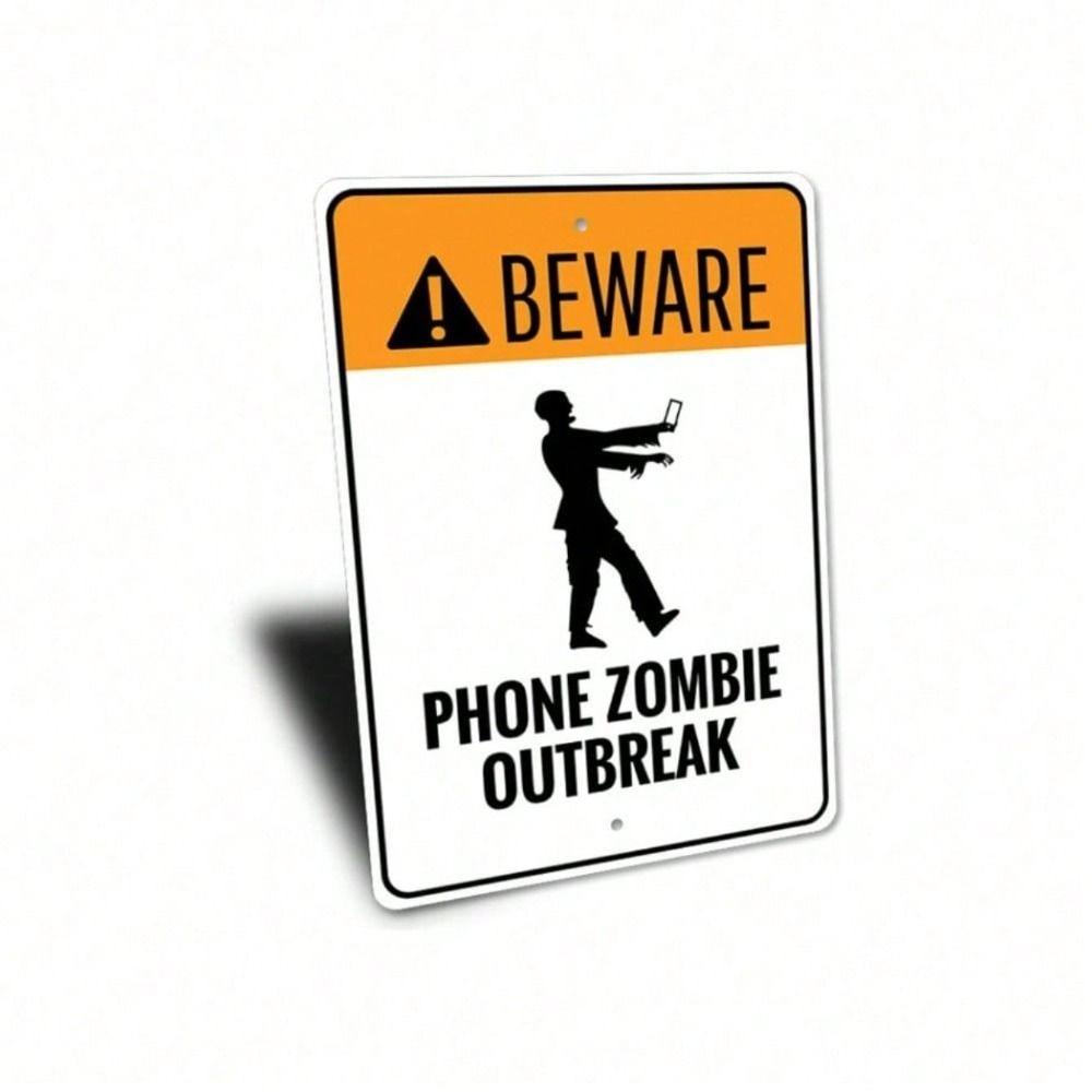Metal Poster Phone Zombie Outbreak Warning Sign Wall Art for Garage