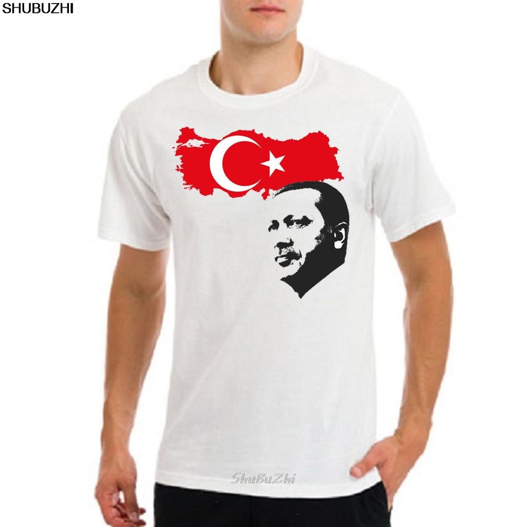 Recep Tayyip Erdogan Face Turkey President with County Flag Mens White T-shirt Men Cotton T-shi
