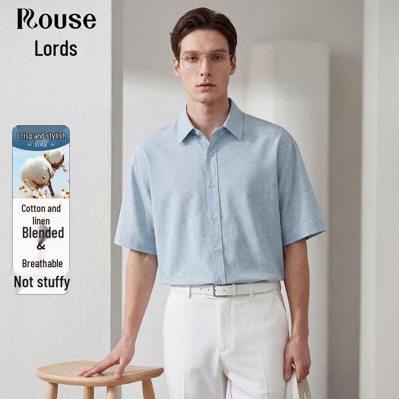 Men s Cotton-Linen Blend Short-Sleeve Business Casual Shirt 44