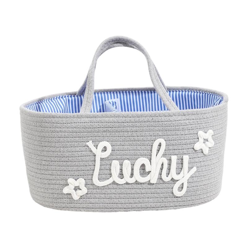

Handwoven Diaper Organizer Basket Nursery Storage Bin with Delicate Texture for Baby Room Or Bathroom Towel Storage сірий колір