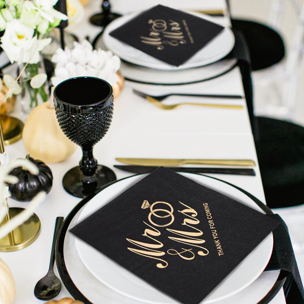 100pcs 3-Ply Mr Mrs Wedding Napkins Bronzing Printed Disposable Napkins  for Wedding Anniversary