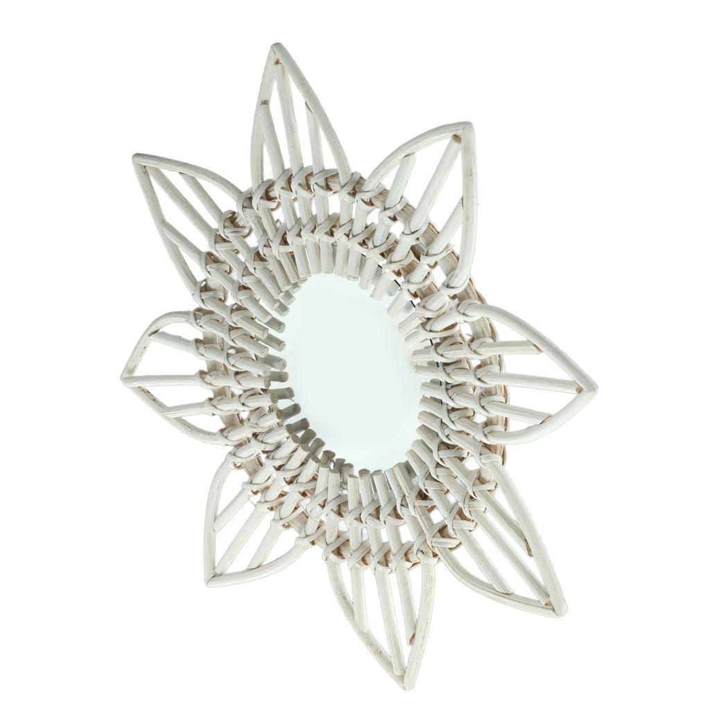 Rotting Väggspegel Vit Blomma Form Rustik Vintage Högpolerat Glas Dekorativ Spegel för