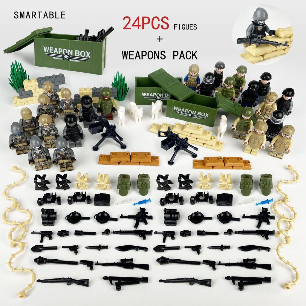 76461 Military Weapons And Equipment Package Children Assemble Small Particles Building Block Toys Mortar Sandbag