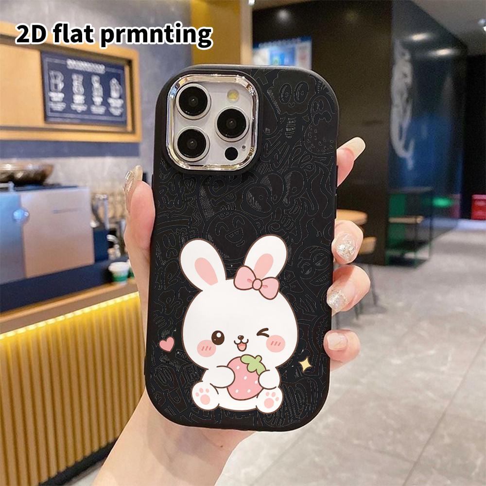 Phone Case: 2D Flat Design Suitable for iPhone 18 17 16 15 14 13 Pro Protective Case, Couple Style, Little Strawberry Bunny, Christmas and Halloween G