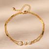 Double Layer Stacked 18k Gold Plated Pearl Anklet Women Minimalist Foot Jewelry
