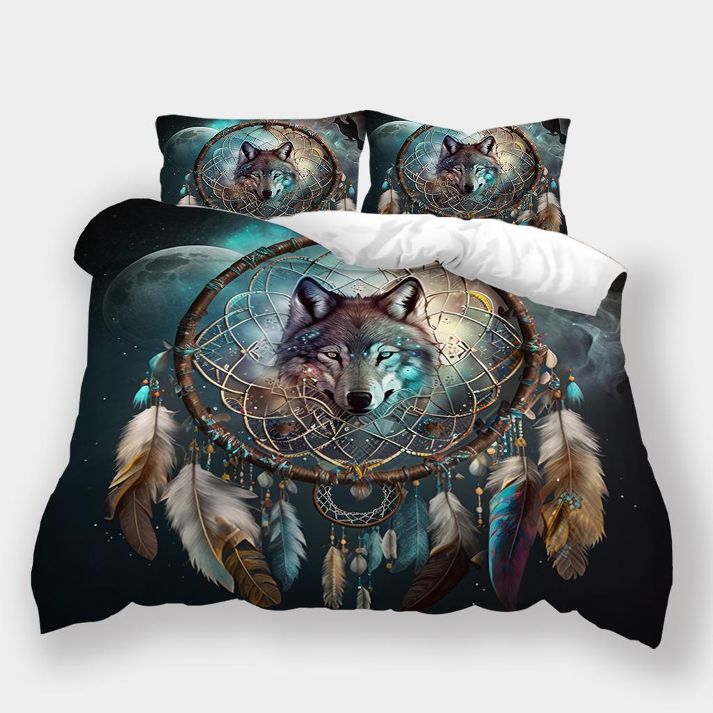 Conjunto de cama padrão lobo para casa Dreamcatcher Wolf Series Capa de cama Fronha Capa de edredom AU240 * 270 Decoração extra grande para casa