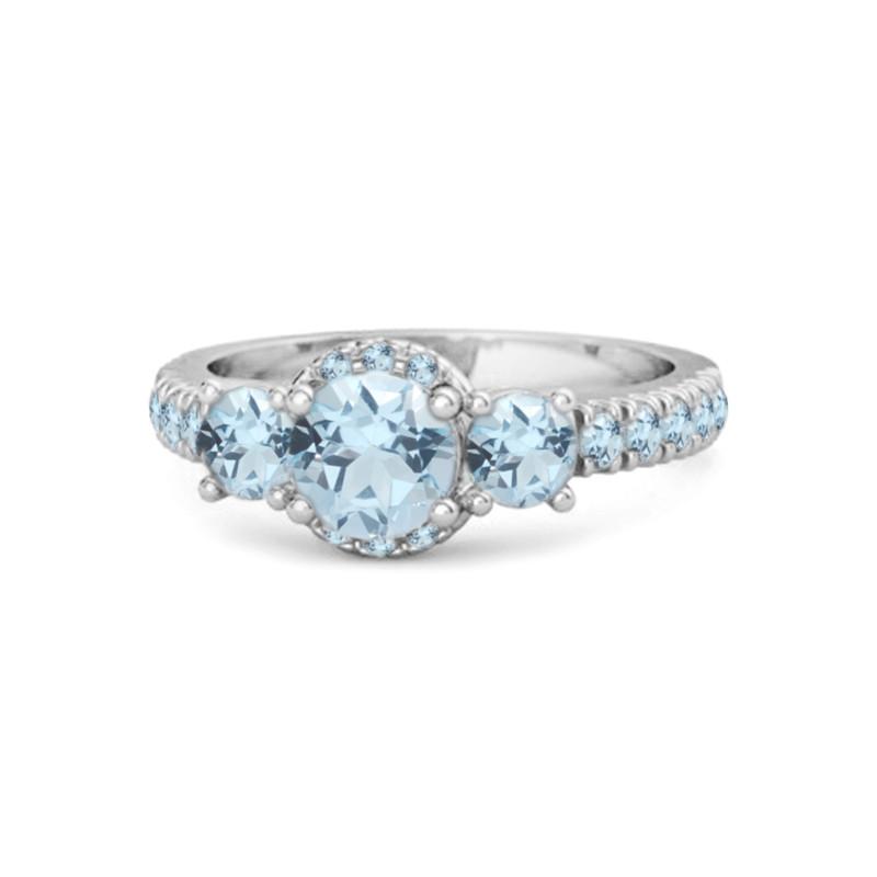 

Blue Topaz Three-Stone Halo Pavé Band Ring -Sterling Silver 6.5 біле золото кольору