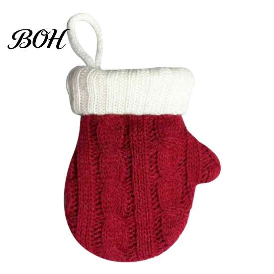 Winter Home Ornament Mini Knitted Christmas Mitten Ornaments, Xmas Glove Hanging Decor, Festive Tableware Flatware Decoration Holders, Knit
