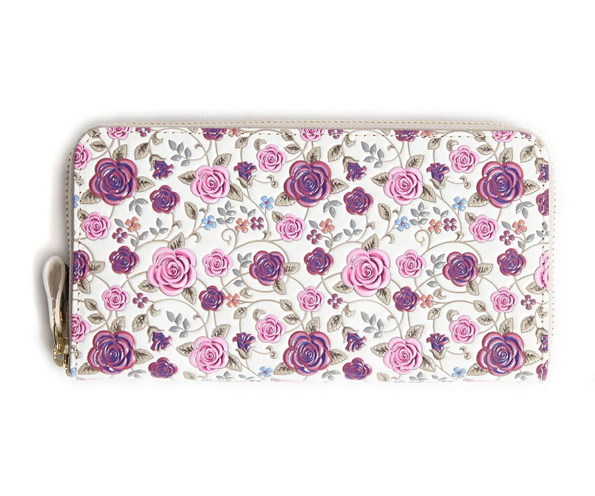 

Yuzen Dye Long Wallet Rose Pattern Wallet Round Zipper Genuine Leather Made in Japan Bordeaux [Asakusa Bunko]