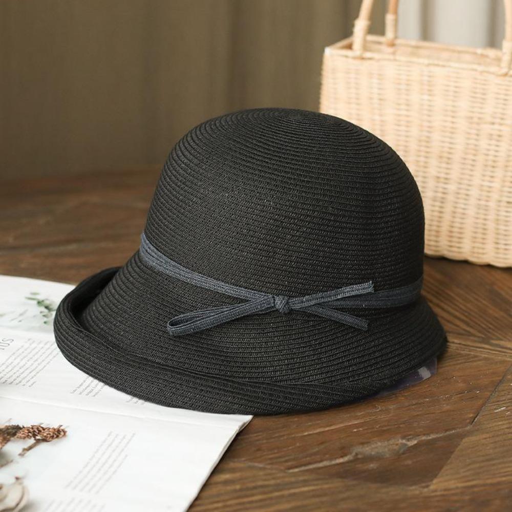 Straw Hat Women's Retro Foldable Basin Hat Literary Fisherman Hat Simple Sun Hat Casual Cool Hat