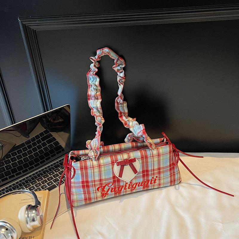 

Wholesale fashion plaid contrasting color portable small square bag women s bag 2025 summer new cute cartoon shoulder bag messenger bag 31*9*13 бордовый