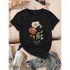 European sizes Floral Print T-Shirt - Soft Breathable Round Neck Short Sleeve Casual Top for Spring Summer, Machine Washable Everyday Comfort