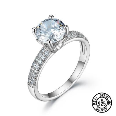 Klassischer Kristallzirkon Versprechen Hochzeit Verlobung 925 Sterling Silber Ringe für Frauen Jahrestag Geschenk Edler Schmuck