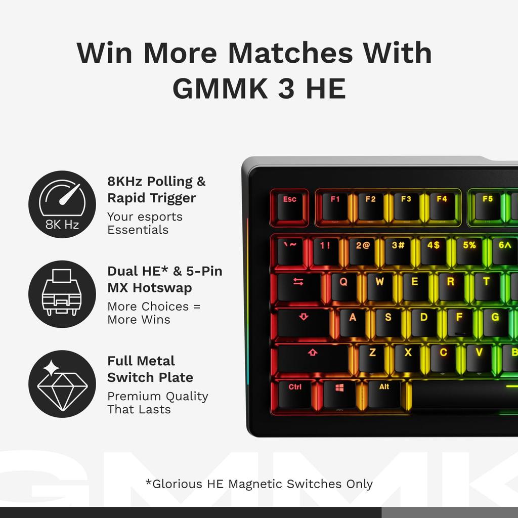 Glorious GMMK 3 HE 75% Prebuilt Wired Black - US English Layout Wired Mechanical Keyboard, Black (GLO-KB-GMMK3-75-PB-HE-W-BLK-US) KB0823
