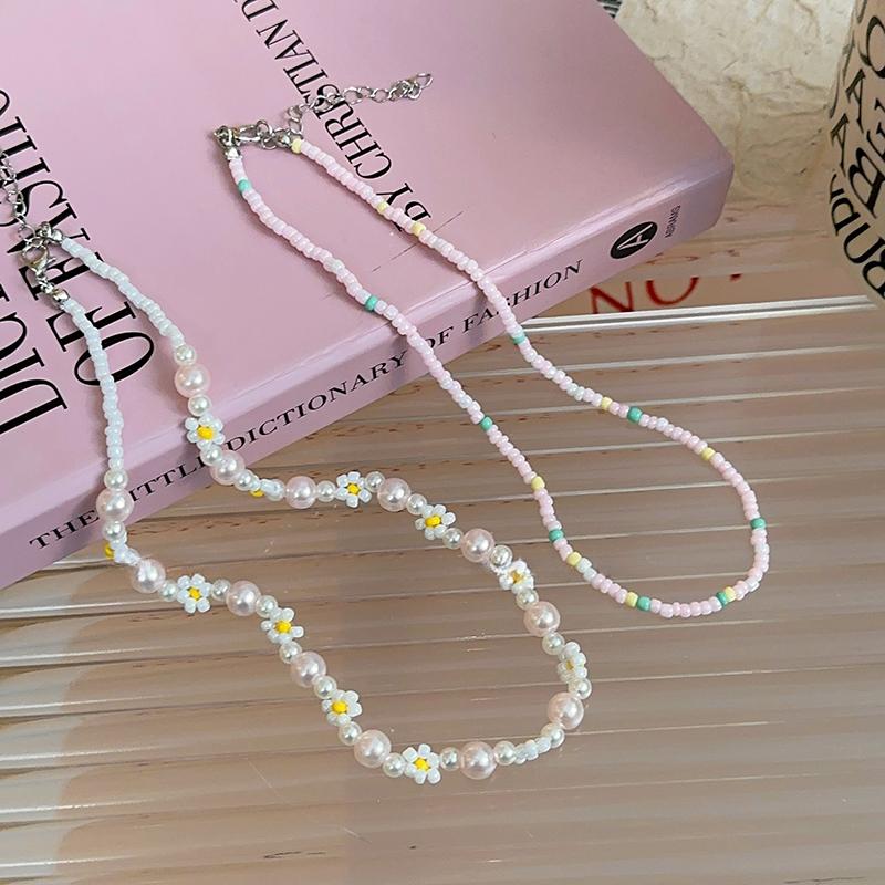 2 Stück/Set Sommer Strand Böhmisch Bunt Perlen Halskette für Damen Mädchen Blumen Perlen Halsketten Handgefertigt Urlaubs Schmuck Geschenke